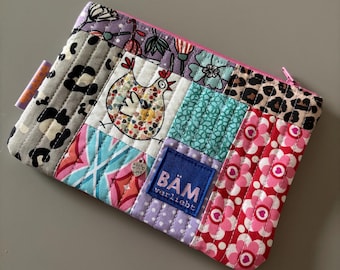 Cosmetic bag / odds and ends pouch, patchwork, colorful with zipper