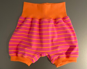 Short harem pants for babies, pink and orange striped print, size: 68/74
