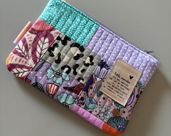 Cosmetic bag / odds and ends pouch, patchwork, colorful with zipper