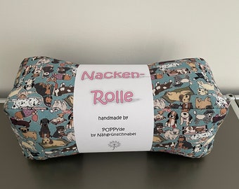 Woven cotton bolster/reader with dog print & dot design