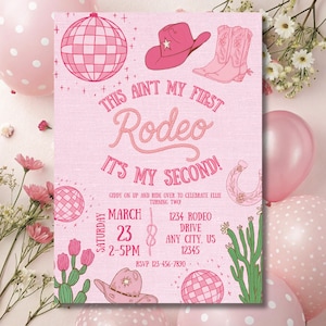 Convite de segundo aniversário para Disco Rodeo: Botas de cowgirl rosa (modelo do Canva) imagem 1