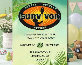 Survivor Birthday Invitation: Editable Canva Template (5x7) (Digital Download) First Birthday 1st Bday