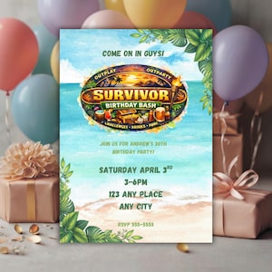 Convite de Aniversário Survivor: Modelo Editável no Canva (5x7) (Download Digital Instantâneo) Festa Survivor