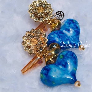 Boucle d'oreilles chic Bijoux élégants Boucles d'oreilles en perles Bijoux en perles Bleu cœur