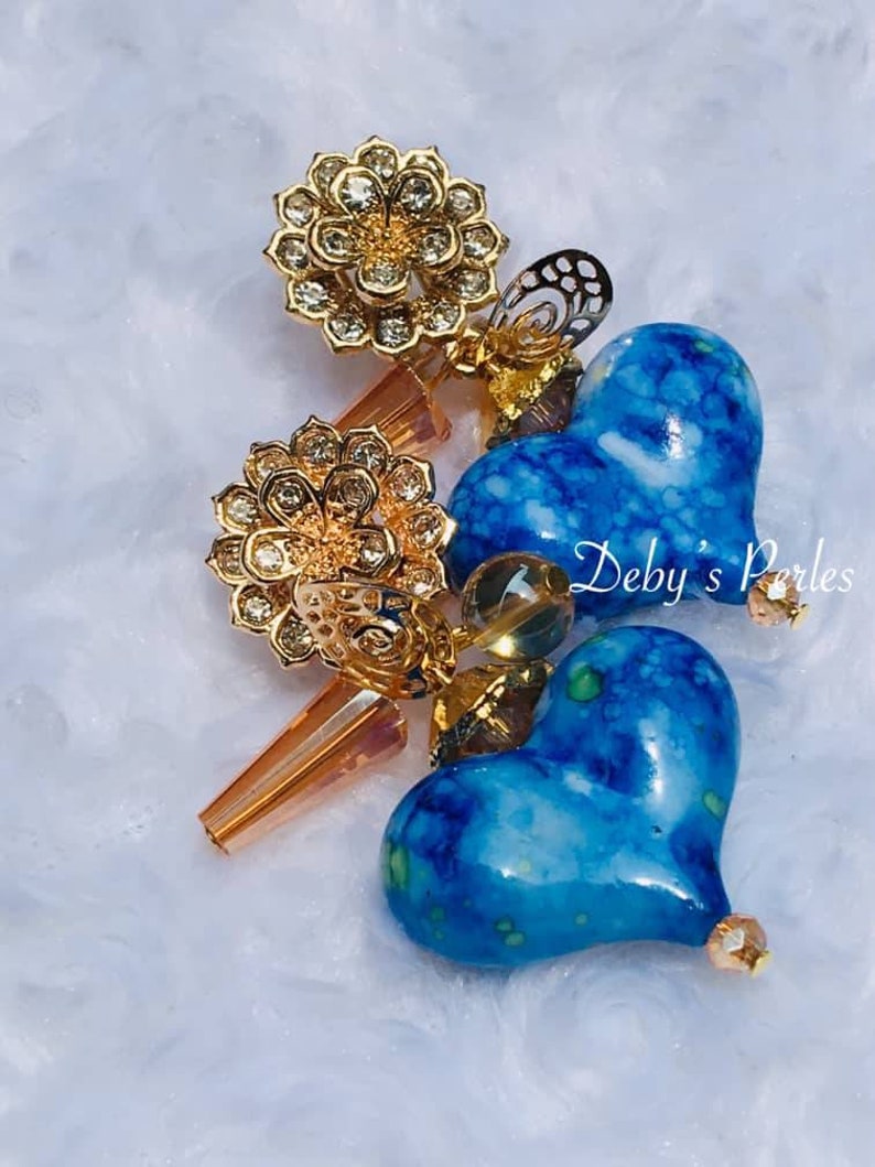 Boucle d'oreilles chic Bijoux élégants Boucles d'oreilles en perles Bijoux en perles Bleu cœur