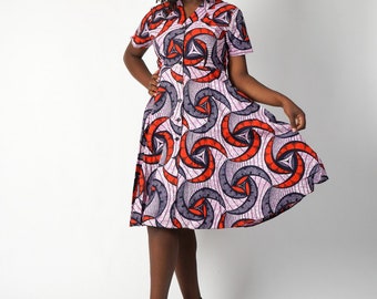 Robe ovale avec poche intérieure en wax africain. African wax dress, ankara fashions