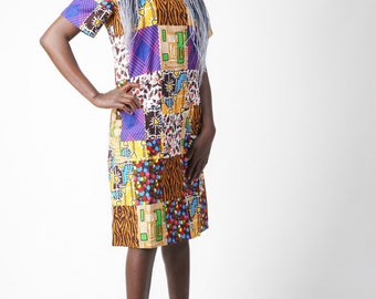 Robe droite en wax africain. African wax dress, ankara fashions