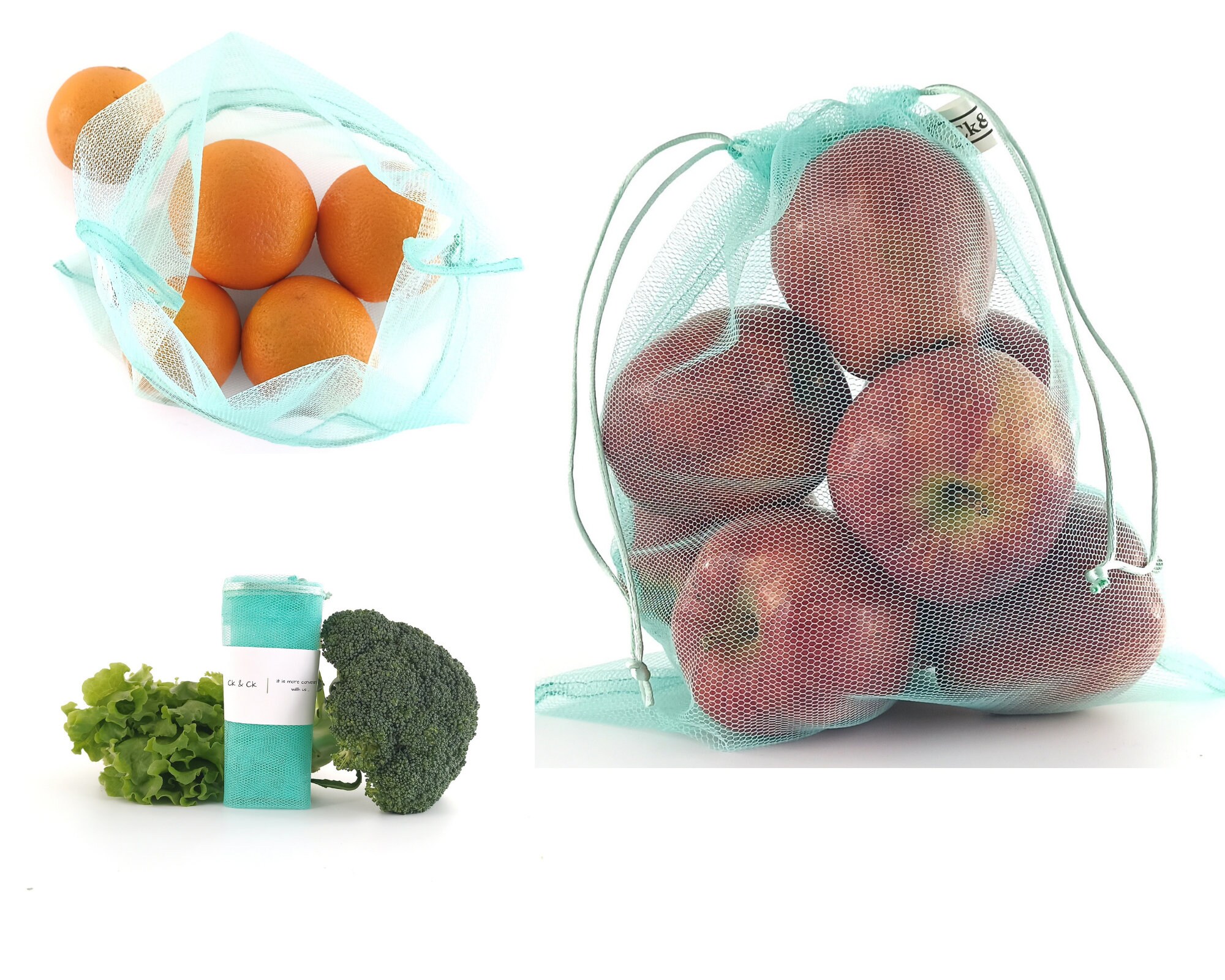 Reusable fruit bag. Polyester drawstring bags.Reusable net Etsy