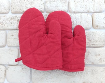 Linen oven mitts.Red kitchen mitten.100% linen oven mitt.oven gloves insulated set of2.kitchen oven mitts.Eco friendly kitchen mitten