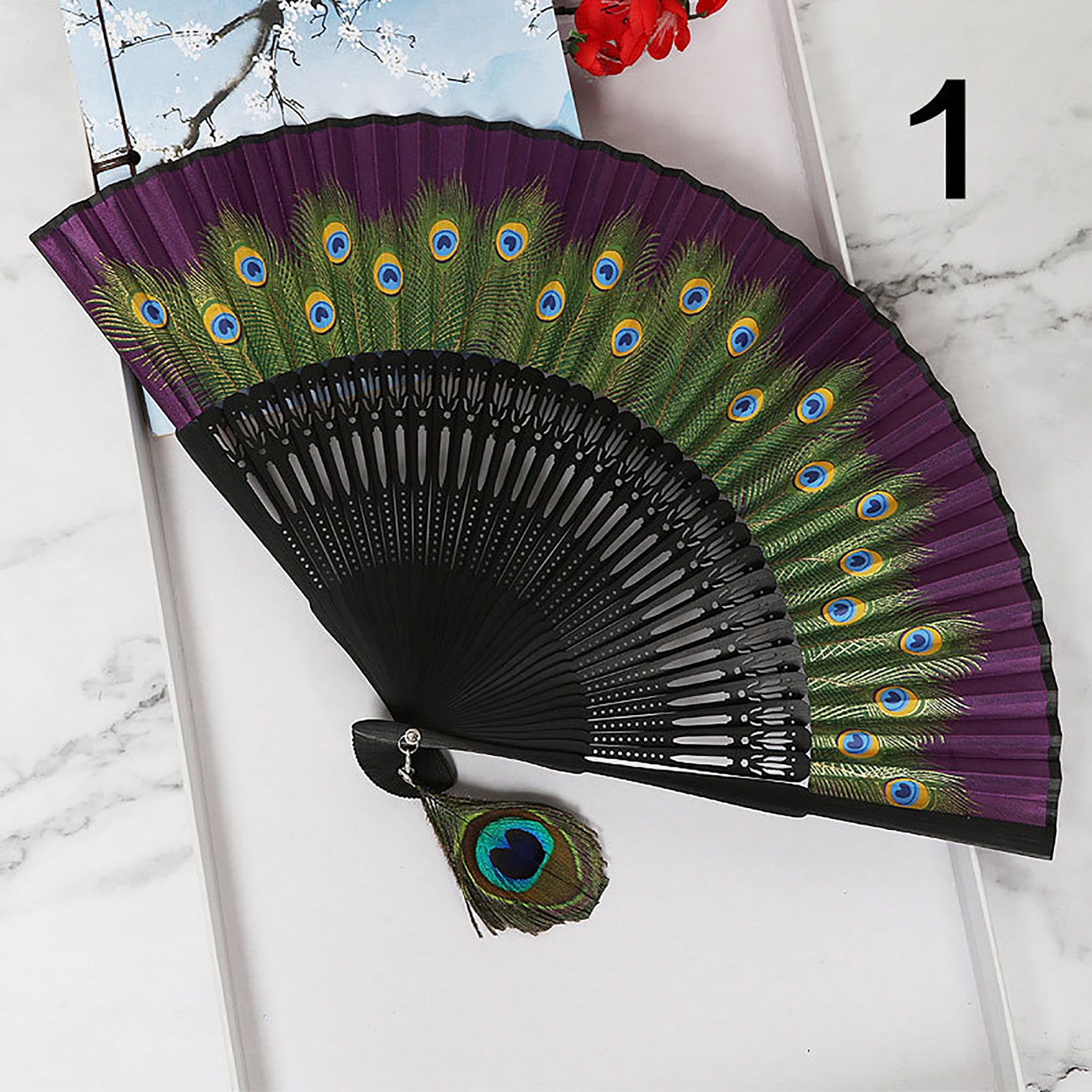 Chinese Peacock Folding Fan Silk Hand Fan Dance Fan Bamboo | Etsy