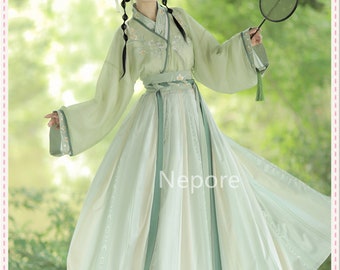 Women's Tang Dynasty Hanfu Dress,Green Printed Hanfu,Princess Costume,Traditional Chinese Dance Costume,Modern Skirt Set Outfit,Party Hanfu