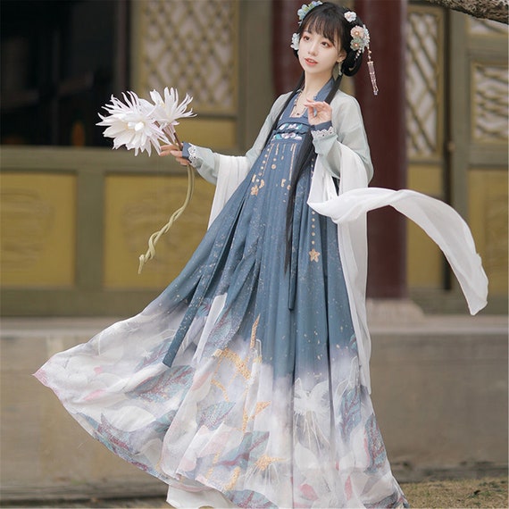Blue Retro Dress Dance Costume Hanfu 