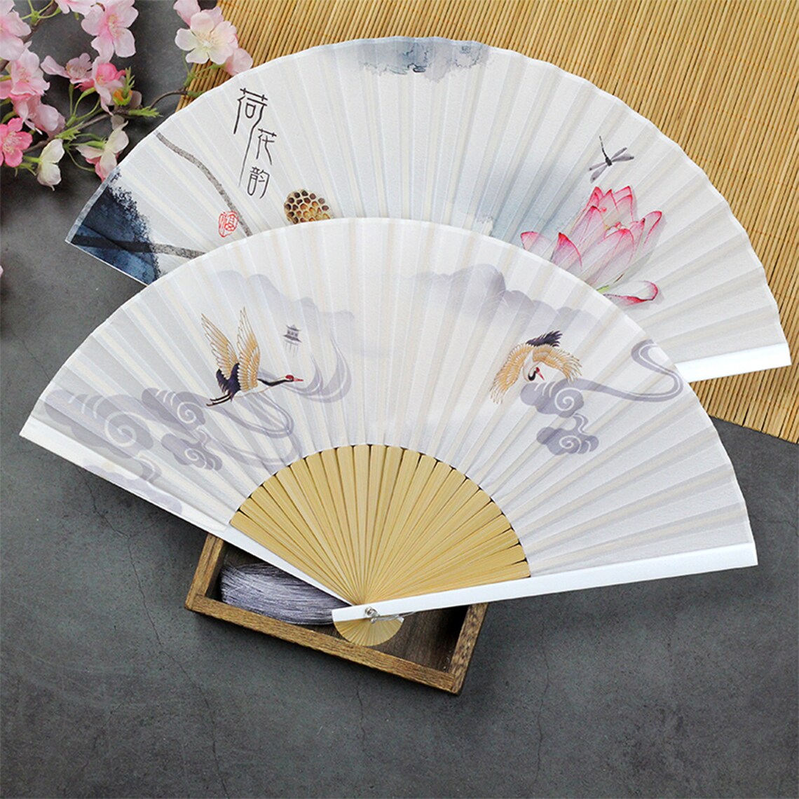 Chinese Folding Fan Silk Hand Fan Large Folding Fan Dance Etsy