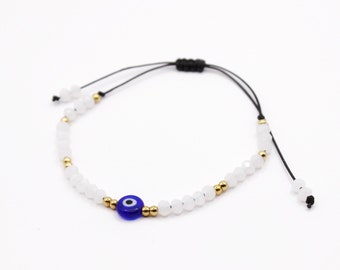 Bracelet Evil Eye | Bracelet fait à la main | Bracelet nœud | Blue Evil Eye | Bracelet blanc | Bracelet en cristal