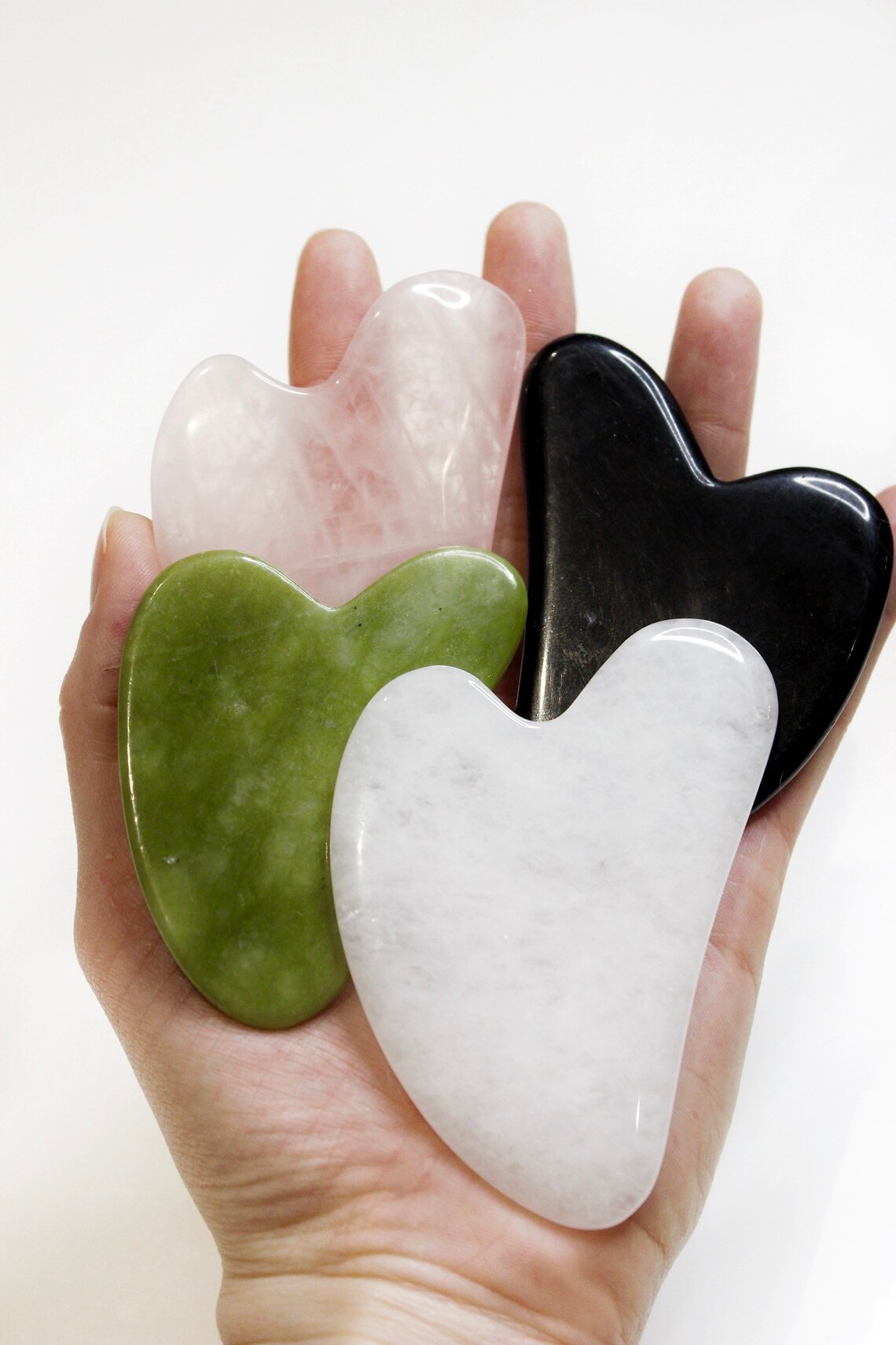 Natural Stone Gua Sha Facial Tool Rose Quartz Green Jade Etsy