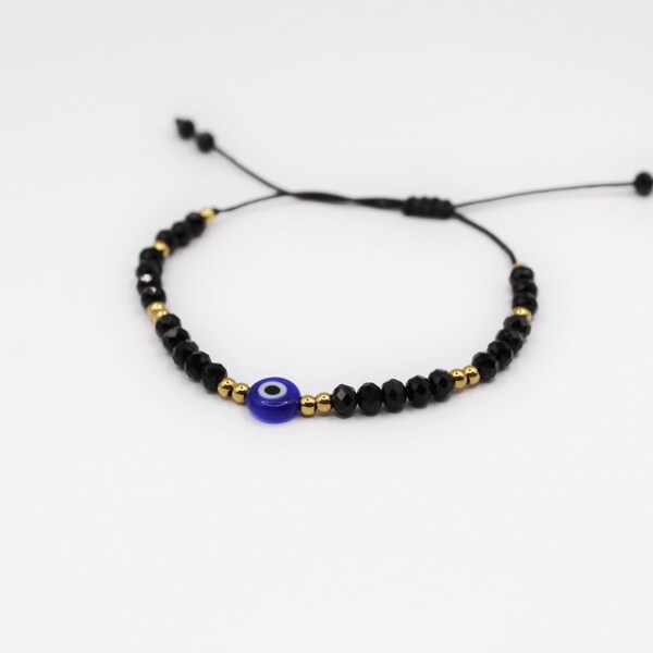 Evil Eye Bracelet | Handmade Bracelet | Knot Bracelet | Blue Evil Eye | Black Bracelet | Crystal Bracelet