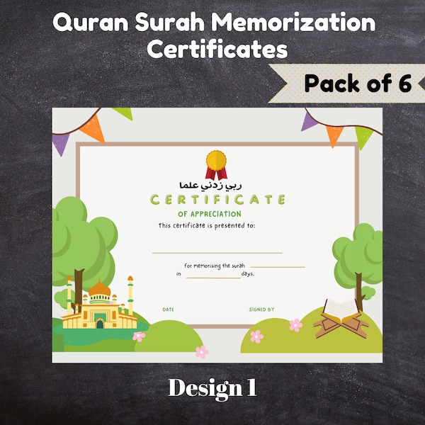 Surah Quran tracker Islamic Kids Award Certificates printable bundle