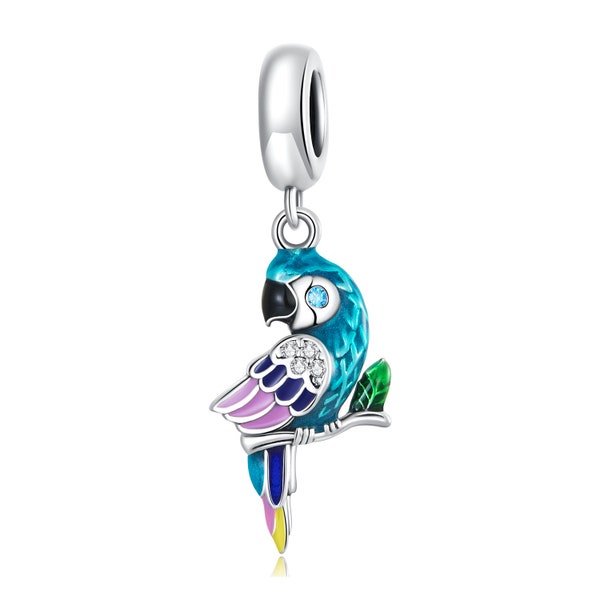 Charm for Bracelet, Parrot Pendant Charm, 100% Genuine 925 Sterling Silver Charm Fits Pandora Bracelet Necklace