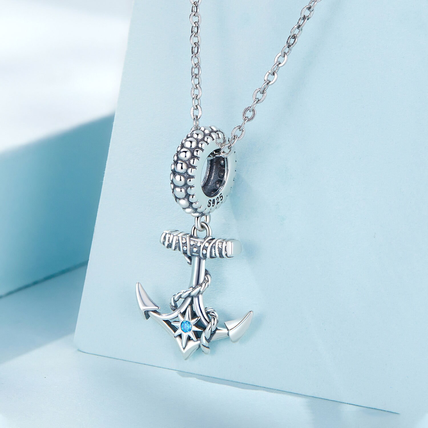 OHAYOO Bracciale con ancora da donna, in argento 925, con ciondolo a