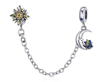 The Whole Universe Safety Chain Charm for Bracelet, 100% Genuine 925 Sterling Silver Charm Fits for Pandora Bracelet, SCC1763