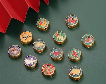 Chinese Zodiac Charm Beads, Good luck Charm, zodiac beads, zodiac charms, Twelve Symbolic Animals Charm, Focal Beads, Bead Spacer