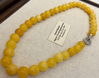 12 mm gelbe Achat Perlen Halskette, Naturstein Schmuck, Boho Chic Statement Piece, handgemachtes Edelstein Accessoire