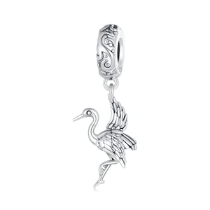 Crane Pendant Charm, Charm for Bracelet, 925 Sterling Silver Charm Fit Pandora Bracelets, Gift for Her