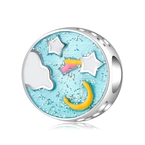 Charm for Bracelet, Starry Sky Blue Love Charm, 100% Genuine 925 Sterling Silver Charm Fits Pandora Bracelet Necklace
