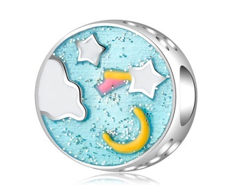 ブルーの星空チャーム、ゴージャスな星と月のチャーム、パンドラ