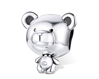 Charm for Bracelet, Cute Bear Charm Beads, 100% Genuine 925 Sterling Silver Charm Fits Pandora Bracelet Necklace, SCC1502