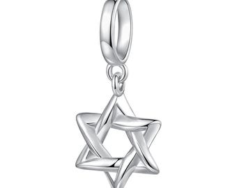 The Star of David Pendant, Charm for Bracelet, 925 Sterling Silver Charm Fit Pandora Bracelets, Gift for Her