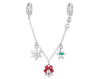 Weihnachtssicherheitskette Charm, Charm für Armband, 925 Sterling Silber Charm, Geschenk für Sie