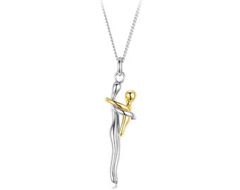 Sterling Silver Mother & Child Embrace Necklace, 925 Silver Symbolic Jewelry
