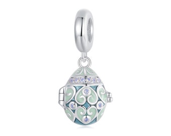 Sterling Silver Lucky Egg Charm with Clover, Pandora Compatible