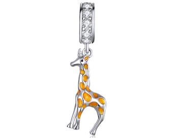 Charm for Bracelet, Giraffe Charm Beads, 100% Genuine 925 Sterling Silver Charm Fits Pandora Bracelet Necklace, BSC258