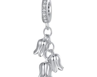 Lily of the Valley Pendant Charm, Charm for Bracelet, 925 Sterling Silver Charm, Gift for Her