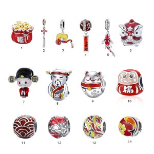 Chinese New Year, Spring Festival Theme Charm Collection, Lucky Carp, Lantern, Lion Dance, Lucky Koi Charm Fits Pandora Bracelet Necklace