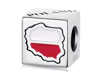 Poland Map Charm, 925 Sterling Silver, Souvenir Charm