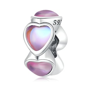 Abalorio para pulsera, amuleto espaciador de corazón de cristal, amuleto de plata de ley 925 100% genuino que se adapta al collar de pulsera Pandora