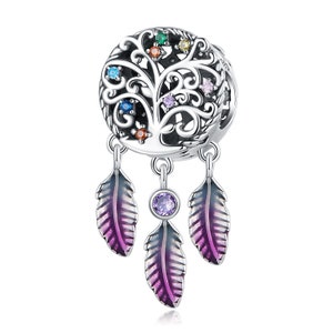 Amuleto para pulsera, amuleto atrapasueños del árbol de la vida, amuleto de plata de ley 100% genuino que se adapta al collar de pulsera Pandora