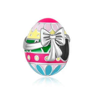 Charm für Armband, Osterei mit Bogen-Anhänger Chram, 100% echter 925 Sterling Silber Charm passt Pandora Armband Halskette