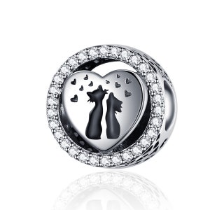 Charm for Bracelet, Cats in Love Charm Beads, 100% Genuine 925 Sterling Silver Charm Fits Pandora Bracelet Necklace, SCC1188