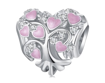 Tree of Life Heart Charm, Charm for Bracelet, 925 Sterling Silver Charm Fit Pandora Bracelets, Gift for Her