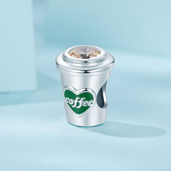 Charm-Anhänger "I Love Coffee", 925er-Sterlingsilber, Rote Emaille