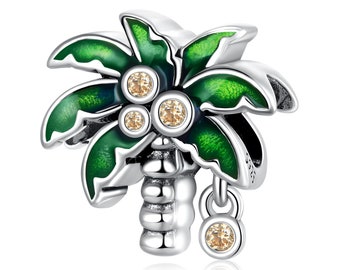 Sommer Kokospalme Charm, 925 Sterling Silber Charm für Pandora Armband Halskette