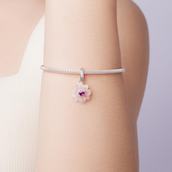 Ciondolo A Fiore Iris In Argento 925 Personalizzato Per Bracciale O Collana