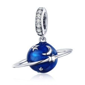 Charm for Bracelet, Blue Planet Charm Beads, 100% Genuine 925 Sterling Silver Charm Fits Pandora Bracelet Necklace, SCC933