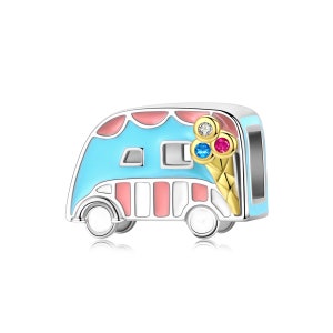 Charm for Bracelet, Ice Cream Truck Charm Beads, 100% Genuine 925 Sterling Silver Charm Fits Pandora Bracelet Necklace, BSC163