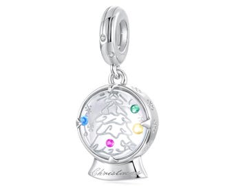 Weihnachtskristallkugel Anhänger Charm, Charm für Armband, 925 Sterling Silber Charm, Geschenk für Sie