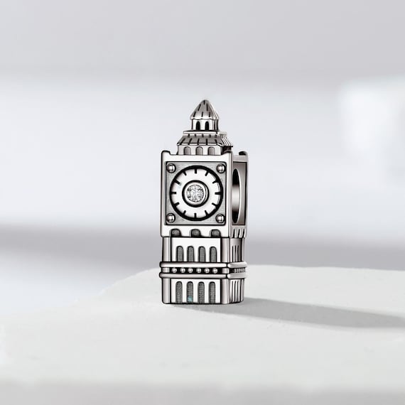 Ciondolo iconico del Big Ben di Londra, ciondolo tradizionale, realizzato in argento sterling massiccio 925, completo di anello di fissaggio. - Italia
